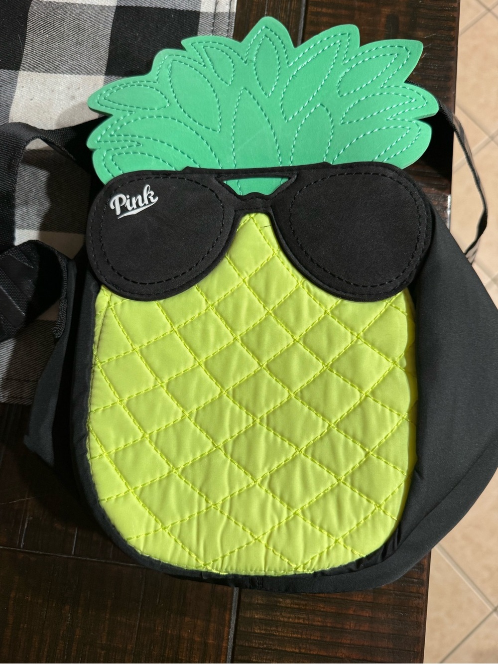 PINK Victoria's Secret Pineapple Cooler Bag in Black and yellow.